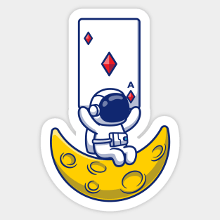 Cute Astronaut Holding Diamond Card On Moon Sticker